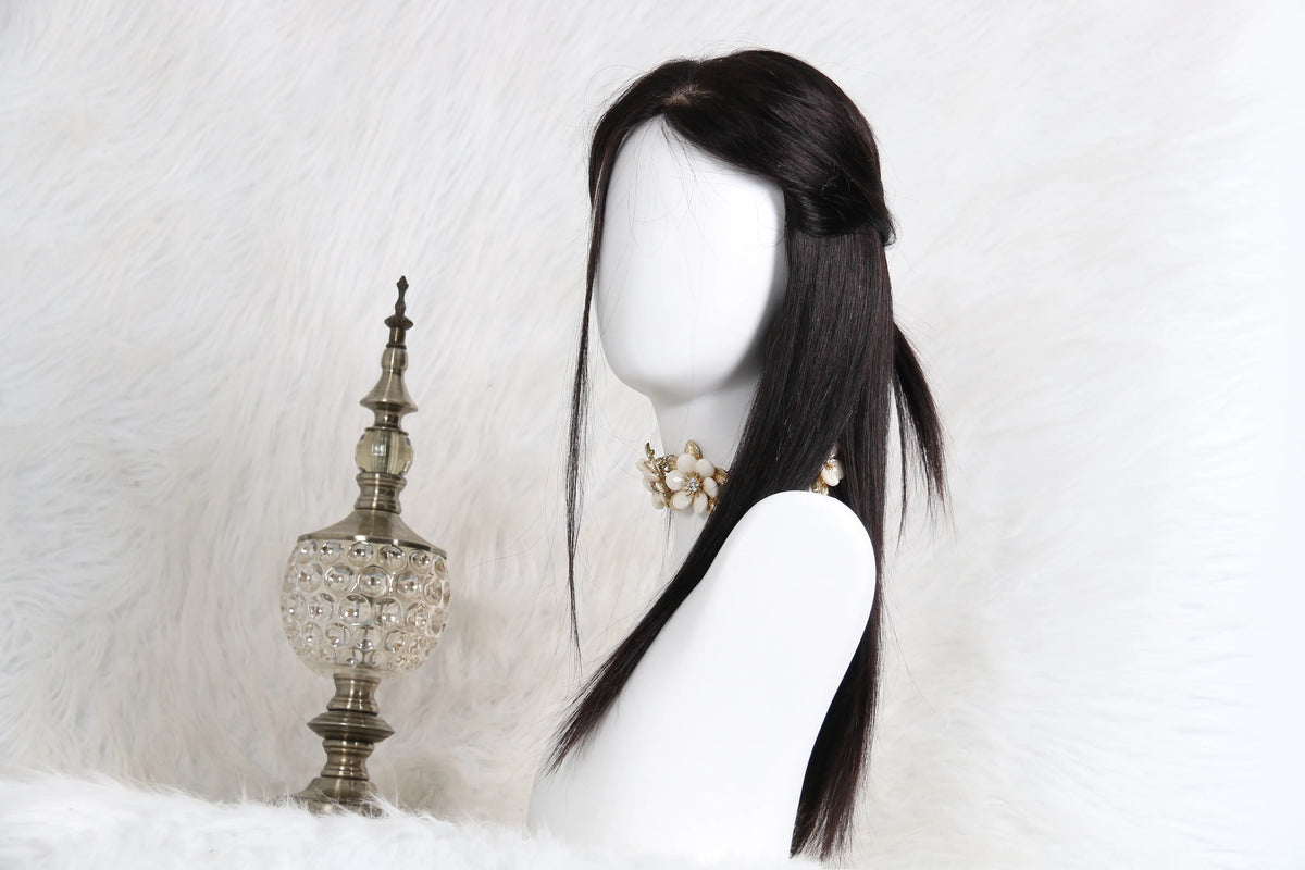Virgin European Human Hair Silk Base Wig With Air Bangs For Women