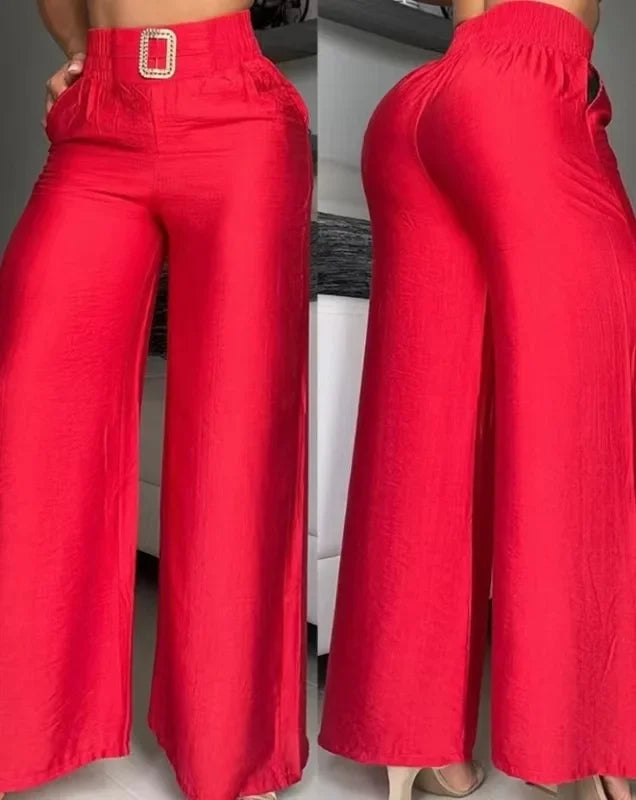 Elegant High Waist Pleated Wide Leg Trousers for Women