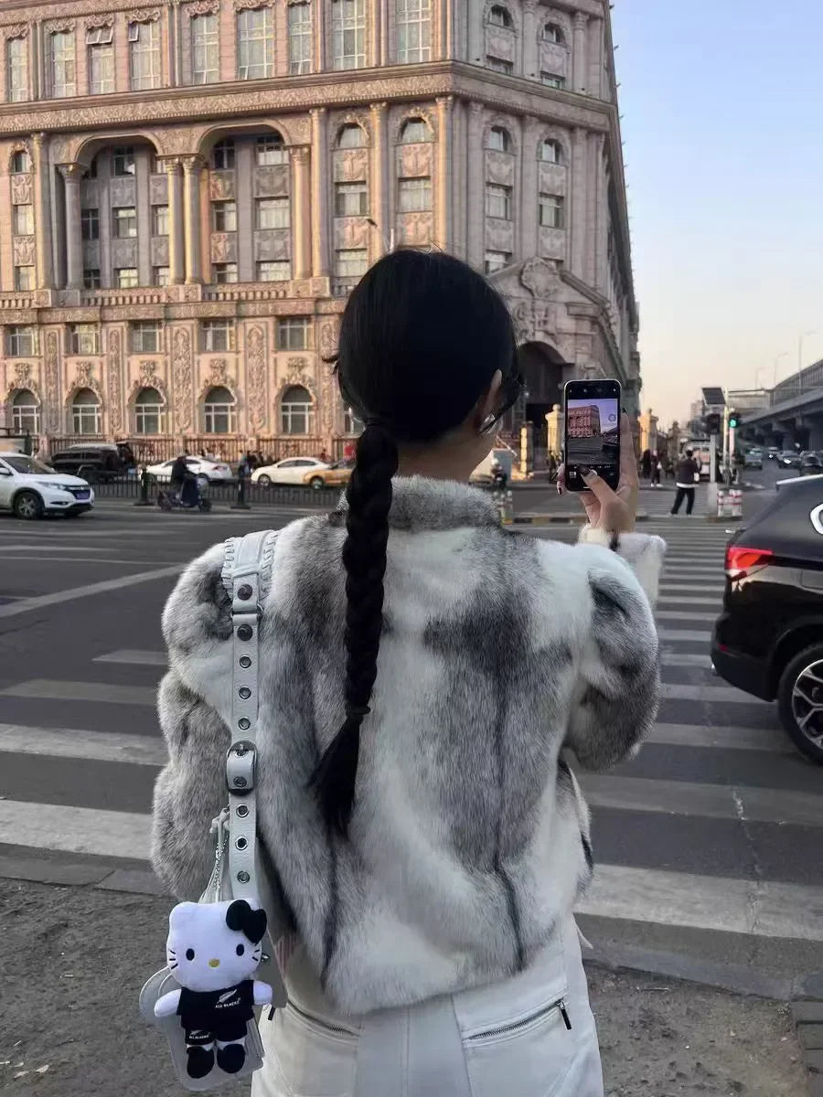 Faux Mink Fur Coat for Women,Short Jackets,O-Neck Overcoat,Female Clothes,High-Quality，England Style,Autumn,Winter,New