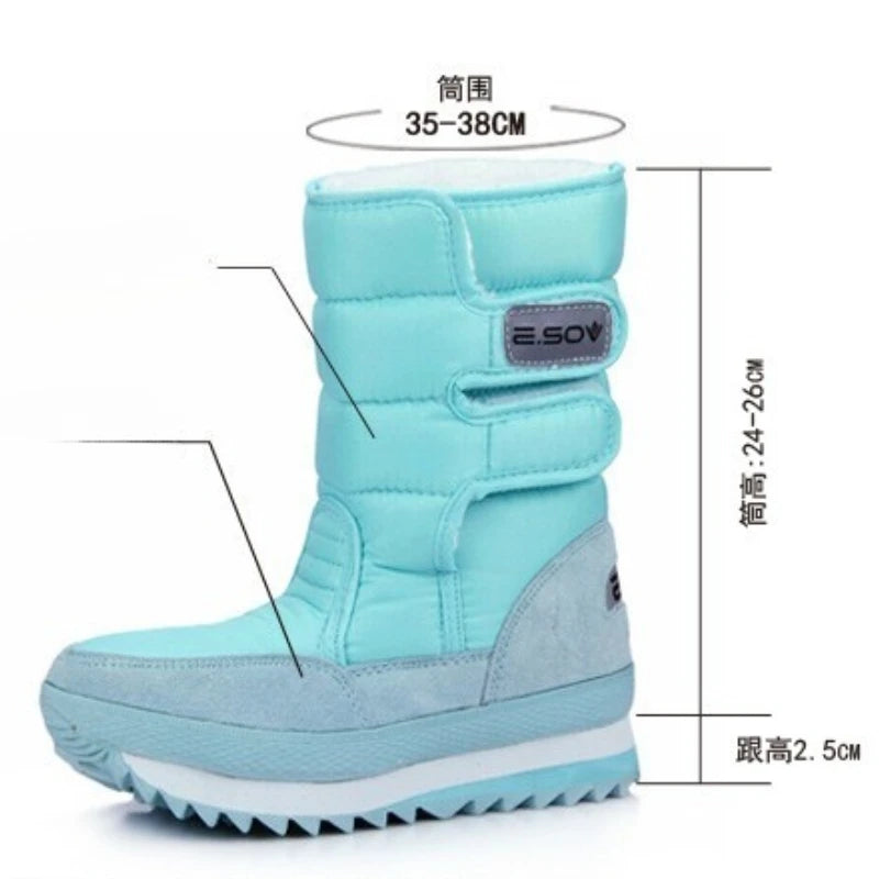 Thick Waterproof Plush Mid Calf Snow Boots for Women