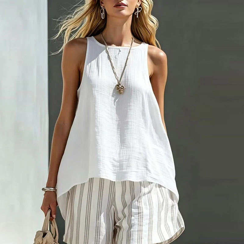Casual Summer Sleeveless Vest And Shorts Two Piece Set for Women