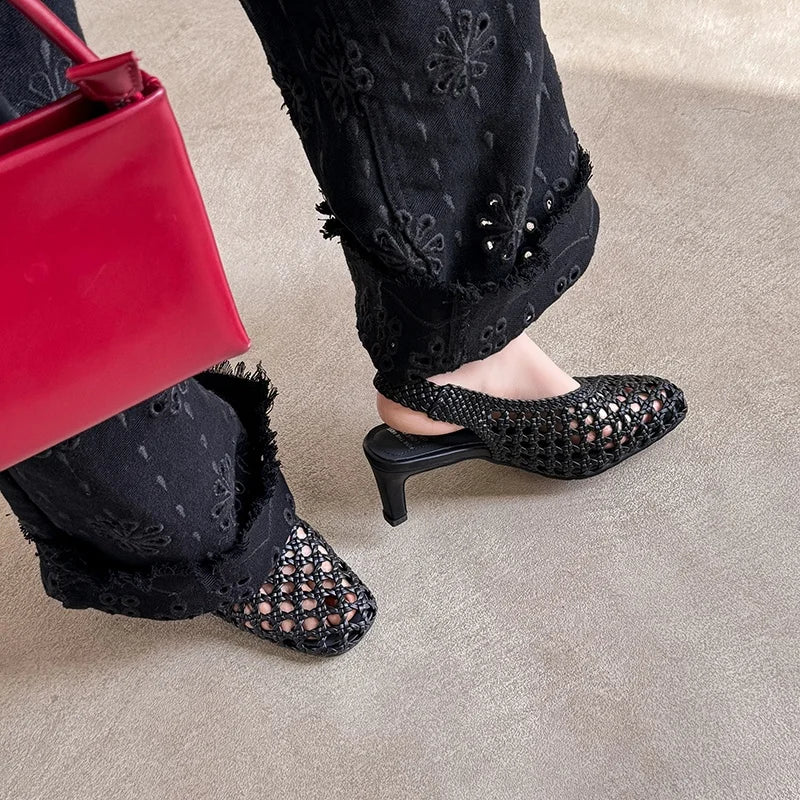 Handmade French Style Cut Out Weave Sandals for Women