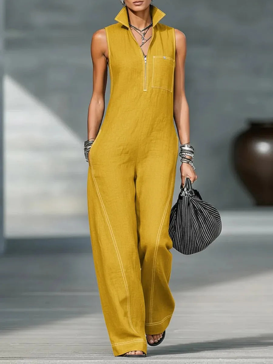 Casual Relaxed Fit Wide Leg Sleeveless Jumpsuit for Women