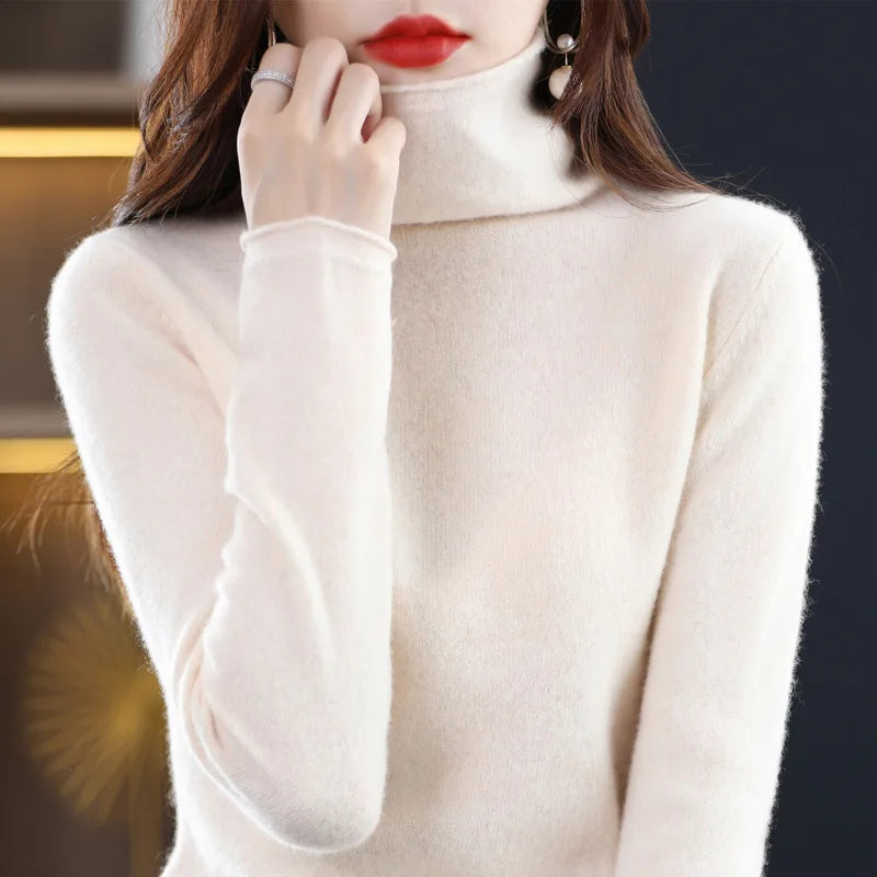 Wool Turtleneck Sweater With Stacked Collar for Women
