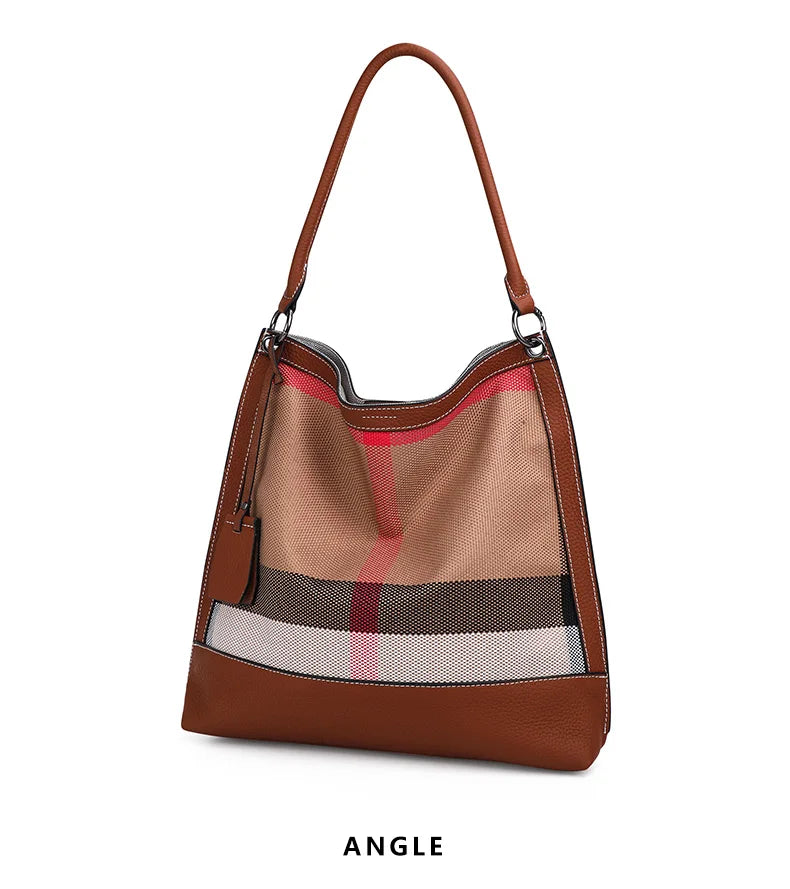 Versatile Large Capacity Plaid Canvas Messenger Bag for Women