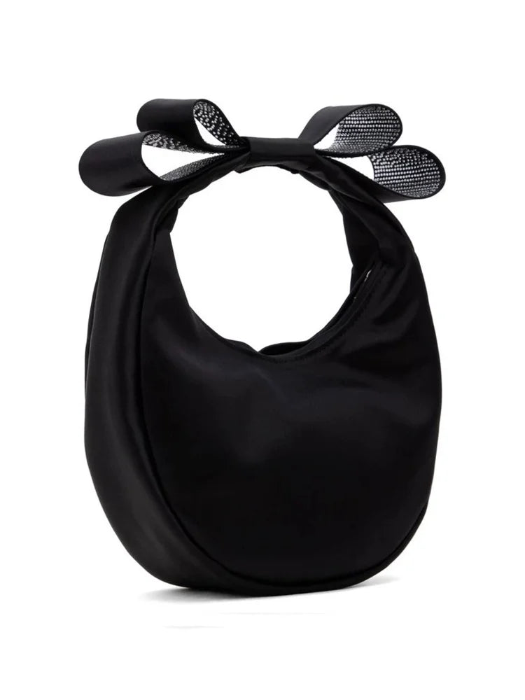 Crescent Bow Satin Handbag