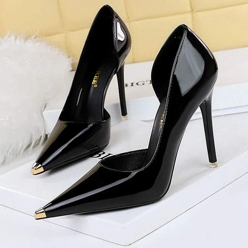 Pointed Toe Patent Leather Stiletto Pumps for Women