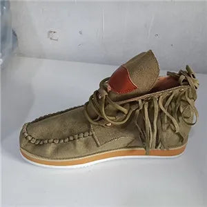 Vintage Pointed Toe Suede Western Ankle Boots With Tassels For Women
