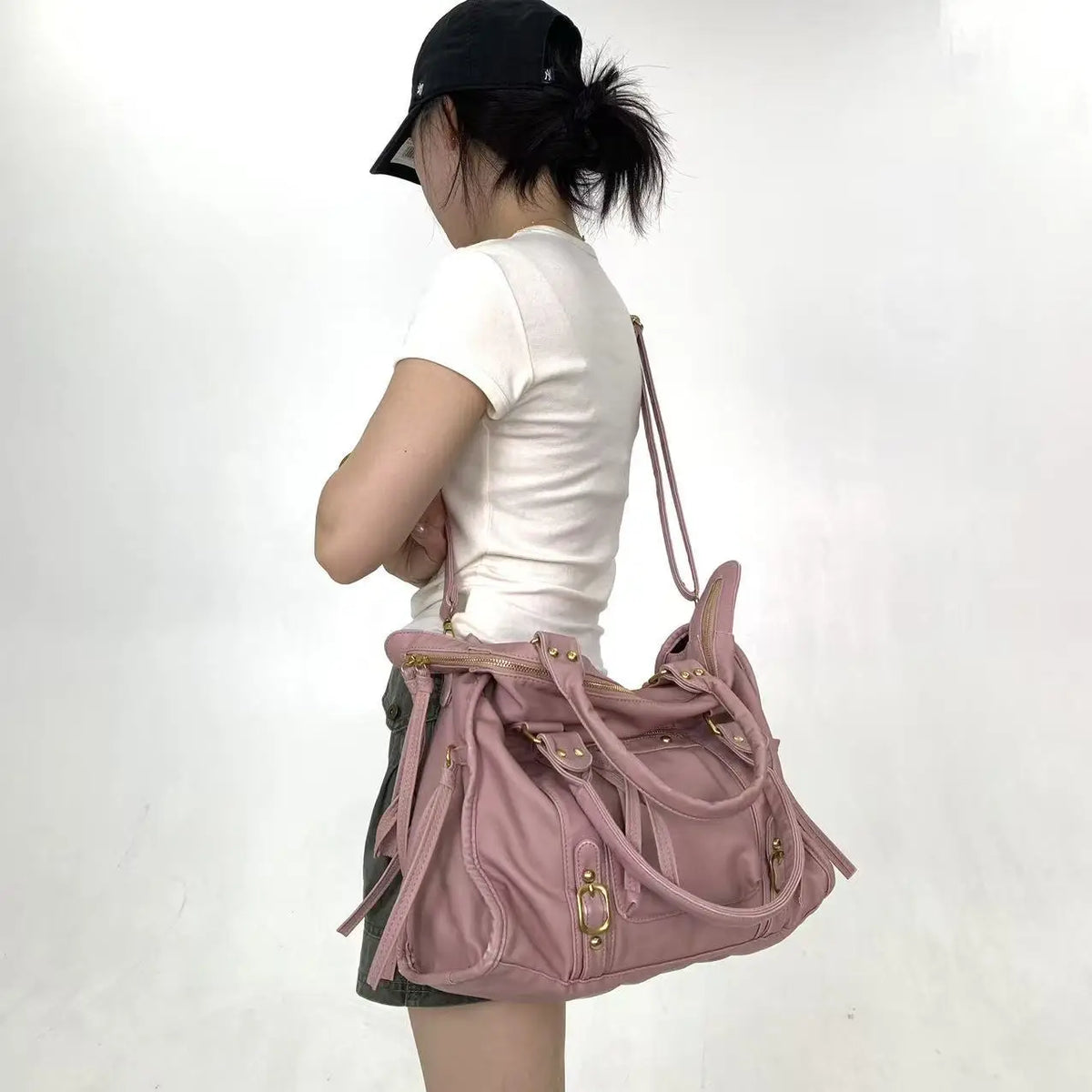 Retro Multi-Pocket Motorcycle Shoulder Bag for Women