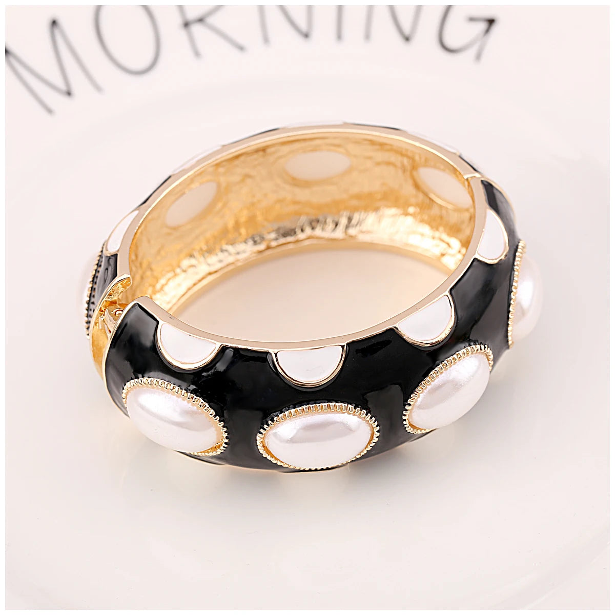 Colorful Enamel Oval Pearl Cuff Bracelet for Women