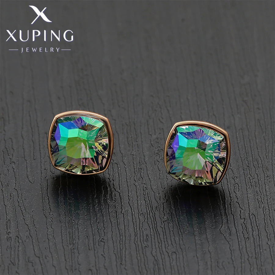 Gold Plated Square Crystal Stud Earrings