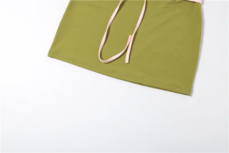 Color Blocking Two Piece Set Backless Camisole And Tassel Skirt for Women