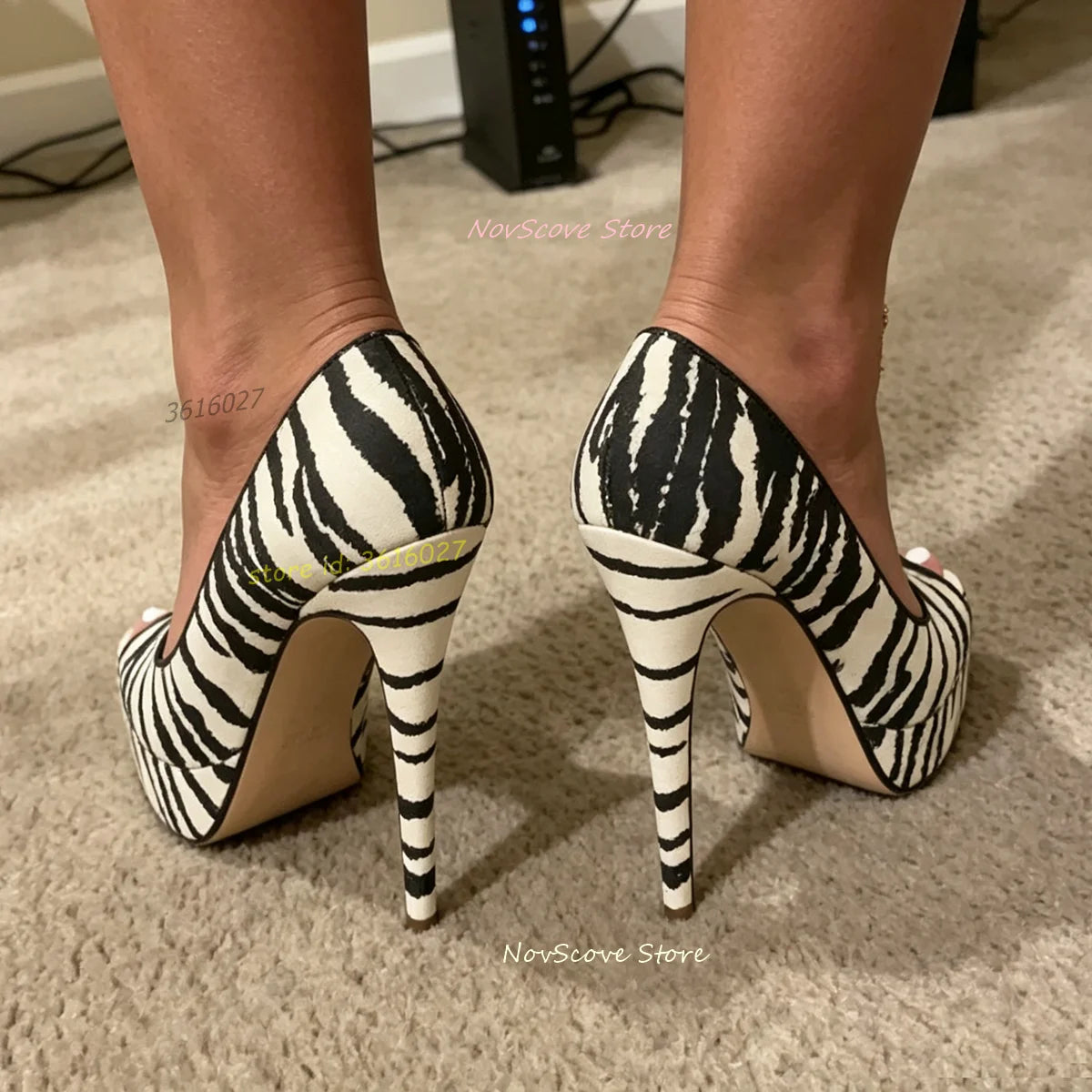 Peep Toe Zebra Print Platform Heeled Sandals For Women