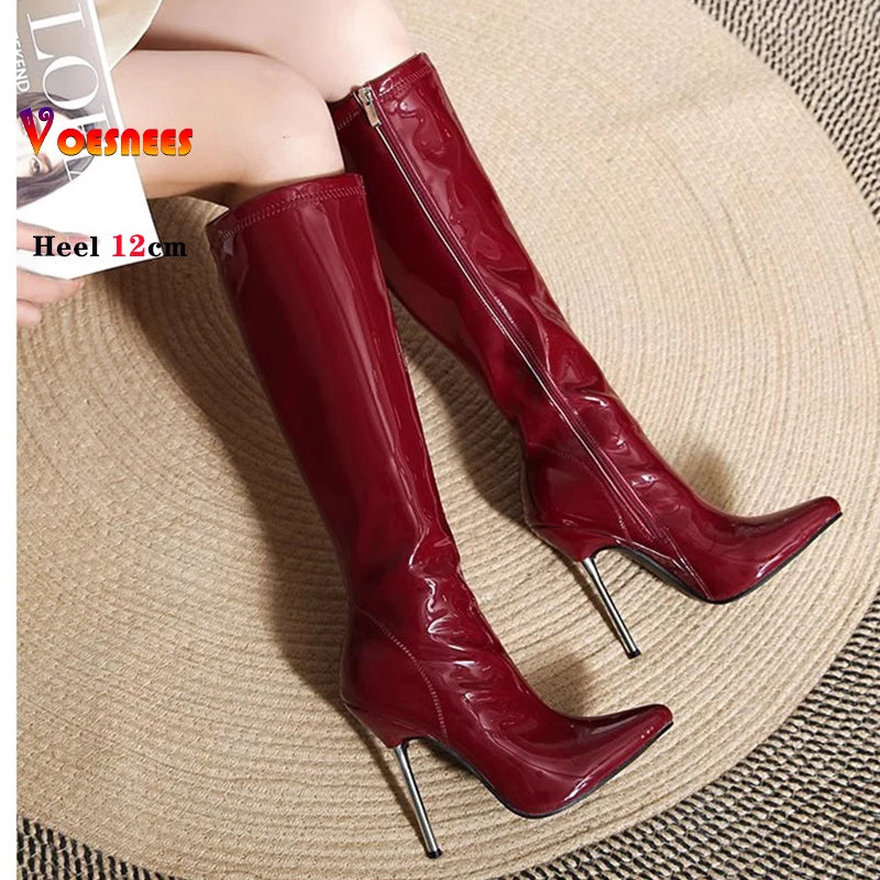 Black Pointed Toe Slim Knee Boots