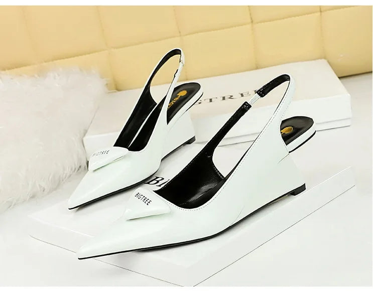 Patent Leather Wedge Heel Pumps With Back Strap for Women