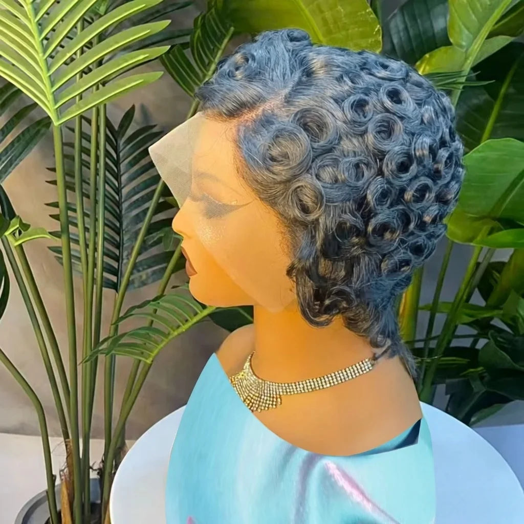 Curly Pixie Cut 13x4 Lace Front Short 6 Inch Layered Wig for Women
