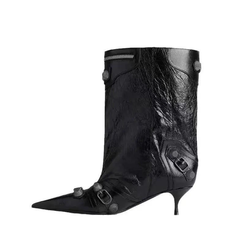 Punk Style Knee-High Rivet Detail Motorcycle Boots for Women