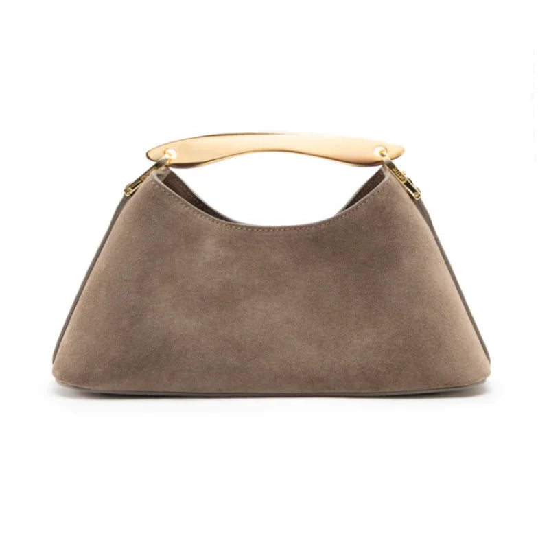 Mini Boomerang Faux Suede Bag, Luxury Designer Handbag for Ladies Elegant, Women's Fashionable Shoulder Bag with Metal