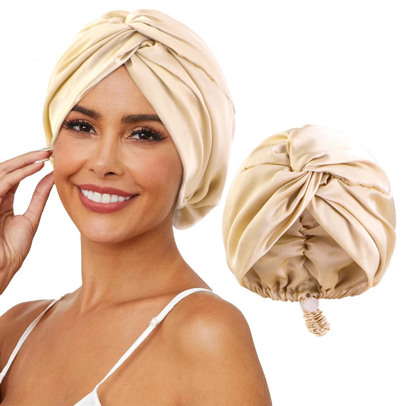 Soft Satin Sleep Turban Cap With Adjustable Fit for Women