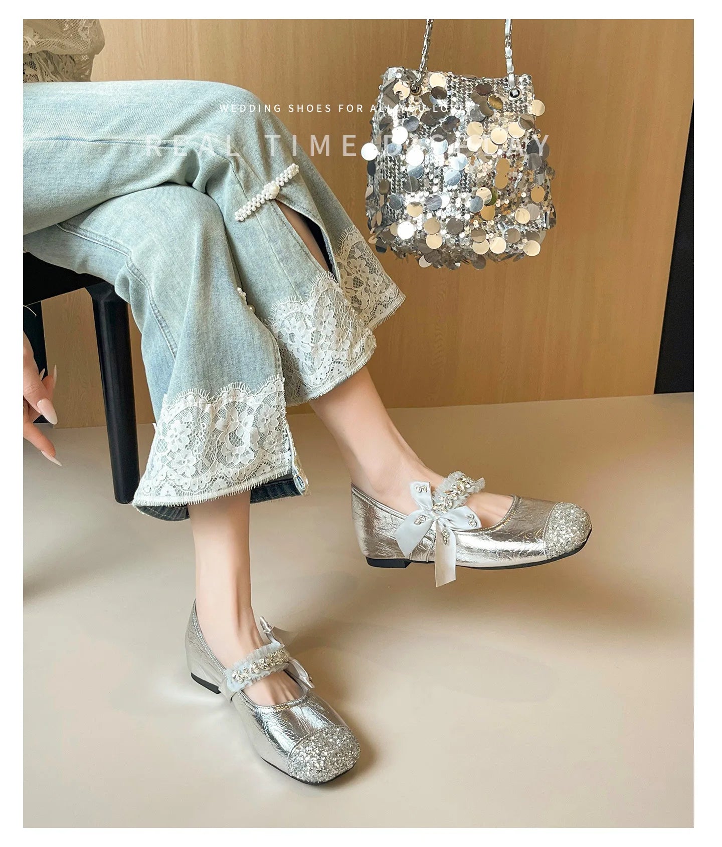 Elegant Rhinestone Bowknot Mary Jane Flats For Women