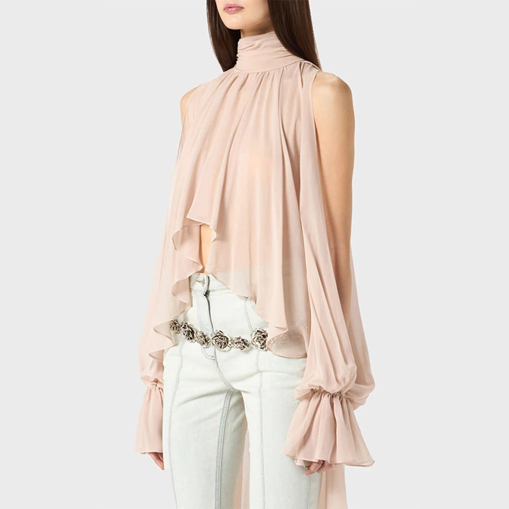 Loose Fit Asymmetrical Hem Chiffon Blouse for Women
