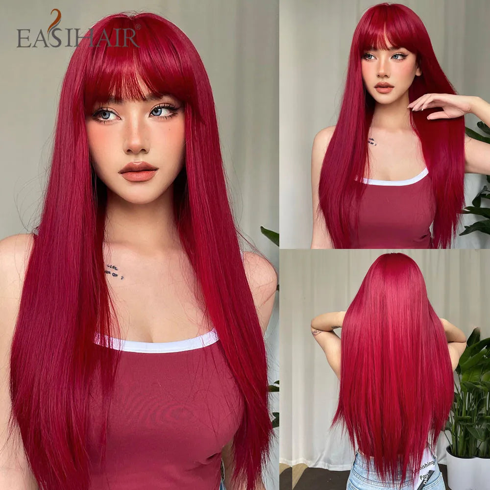 Heat Resistant Long Straight Ombre Bangs Wig for Women