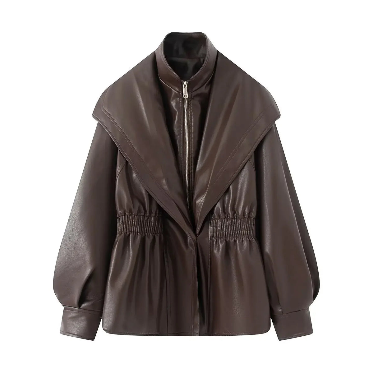 Cropped Oversized Black Leather Bomber Jacket for Women