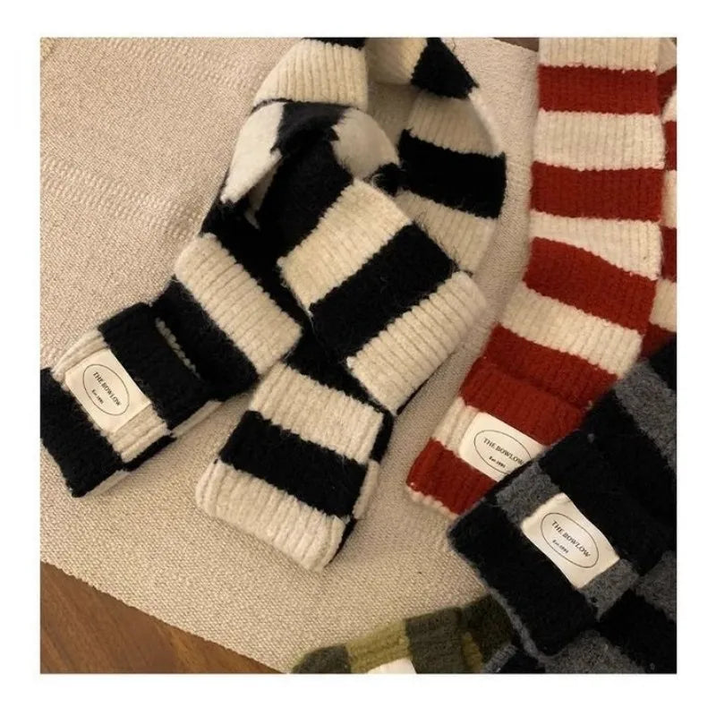 Striped Knit Scarf Wrap With Pockets