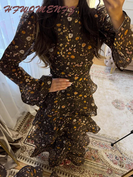 Floral Bell Sleeve Floor Dress