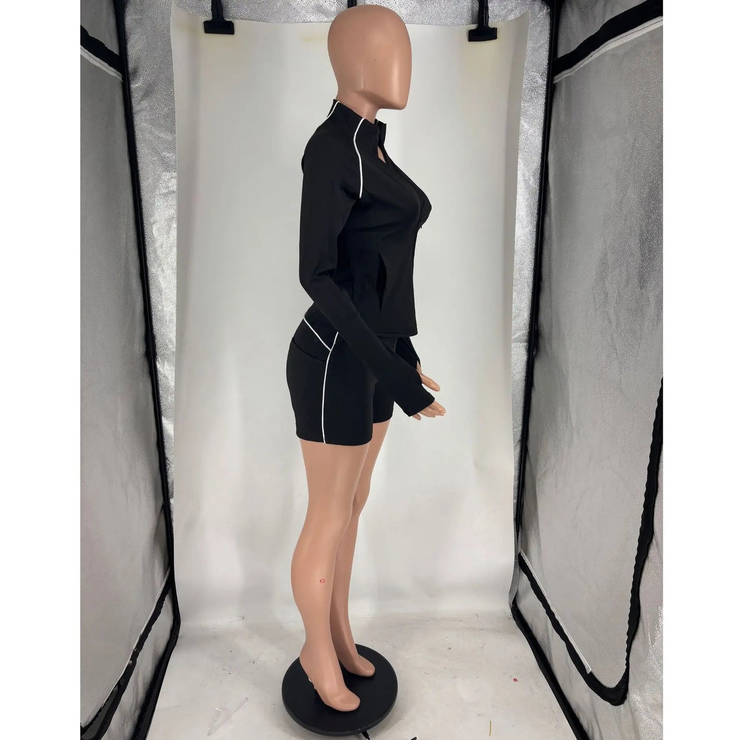 Casual Sporty Zip Up Long Sleeve Thumb Hole Two Piece Set for Women
