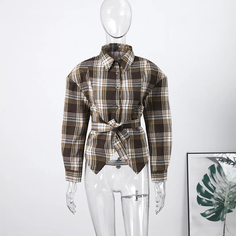 Long Sleeve Plaid Button-Up Shirt Jacket for Women