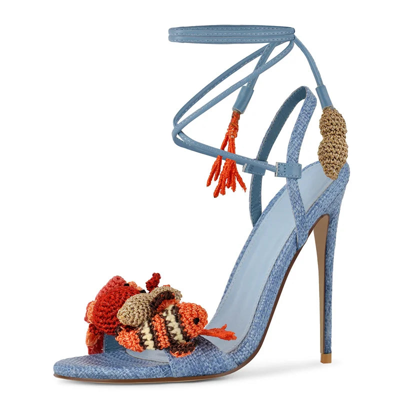 Pink Lace-Up Ankle Wrap Stiletto Sandals for Women
