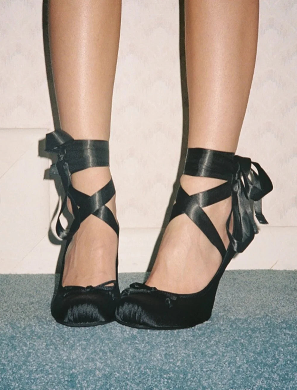 Olive Satin Square Toe Wedge Heels