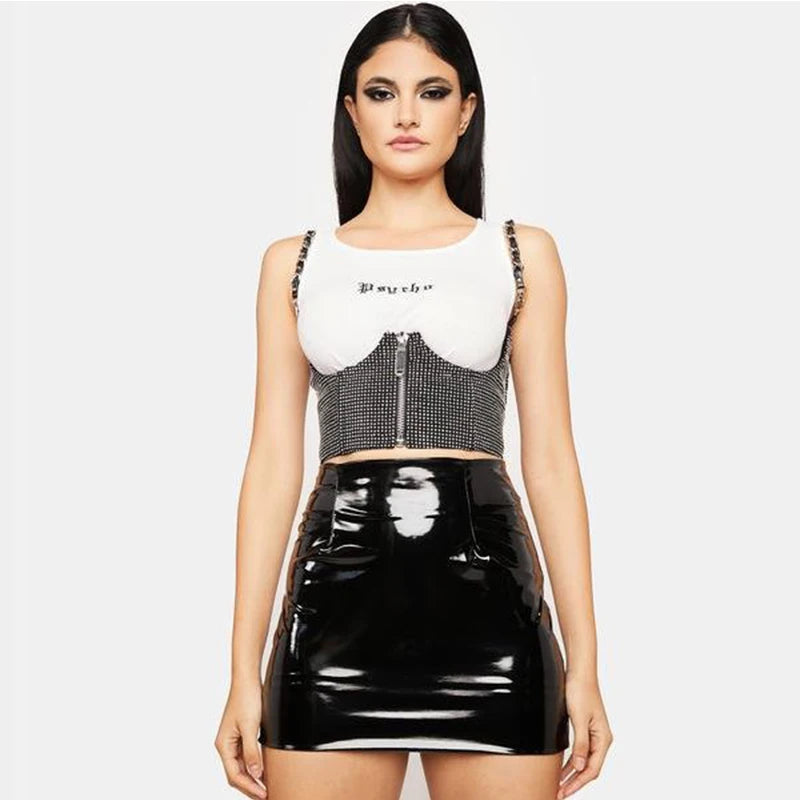 High Waist Slim Fit Faux Latex Mini Skirt for Women