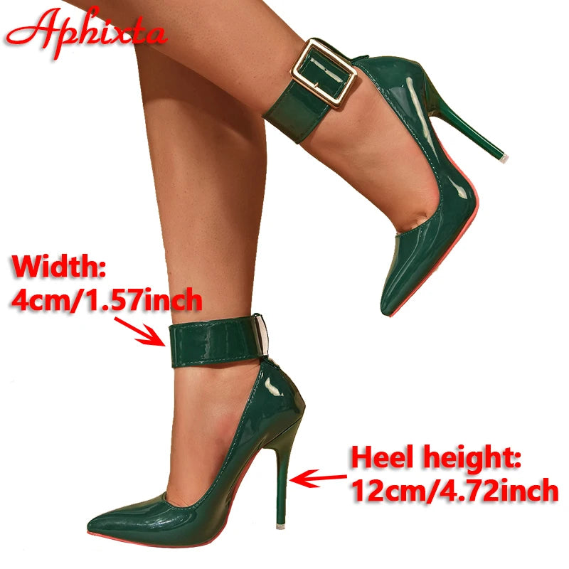 Pointed Toe Patent Leather Buckle Strap High Stiletto Pumps For Women