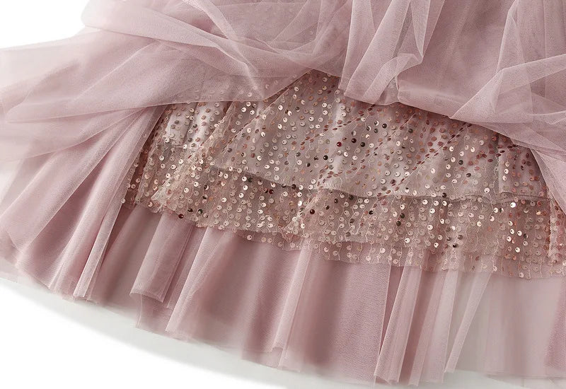 Sparkling Mesh A-Line Pleated Knee-Length Skirt for Women
