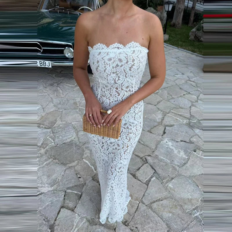 Lace Strapless Beach Wedding Guest Dress for Women