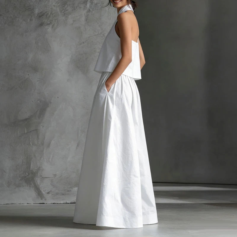 Sleeveless Halter Top And Wide Leg Pants Set for Women