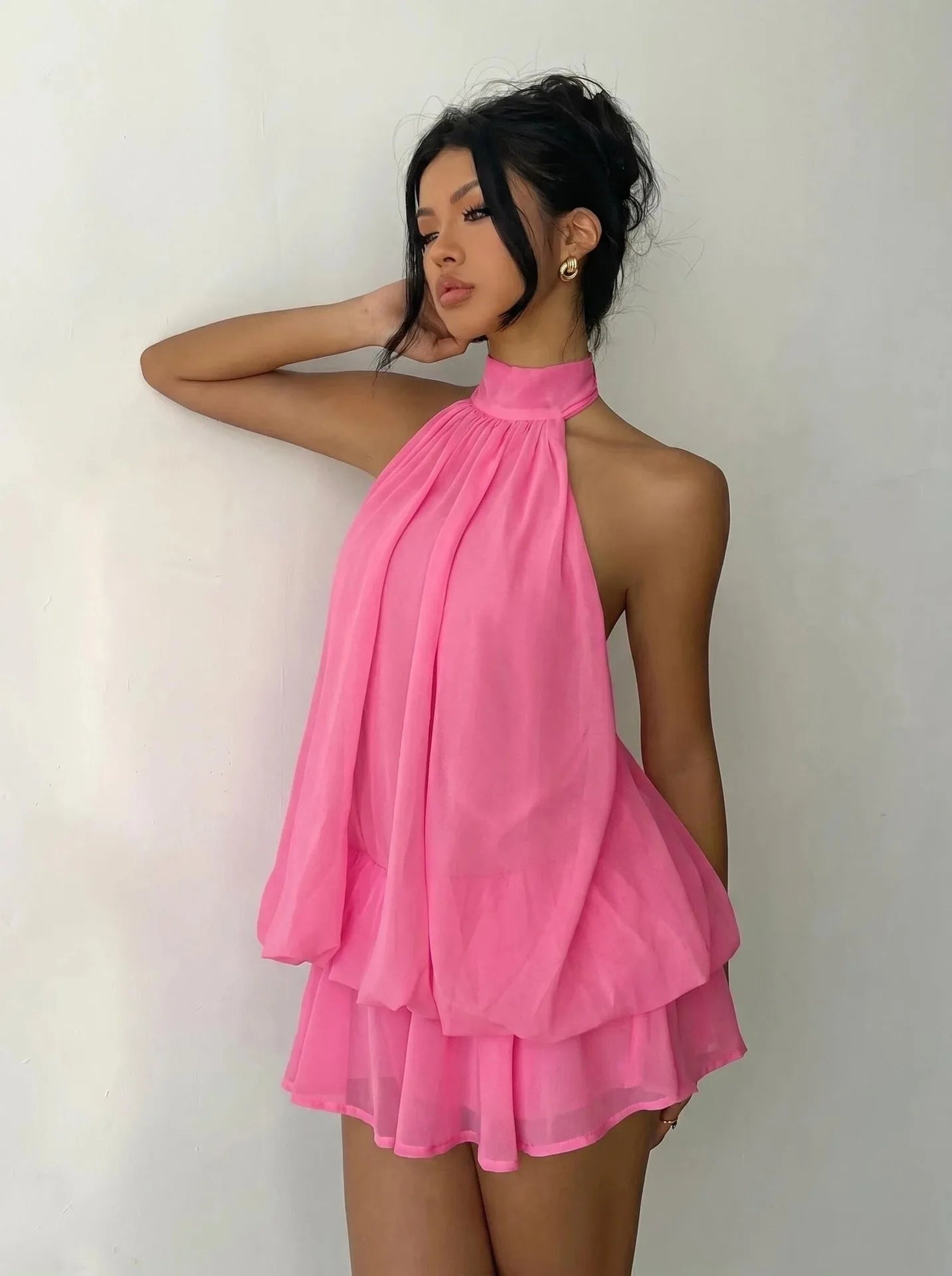 Chic Halter Neck Off Shoulder Backless Mini Dress For Women