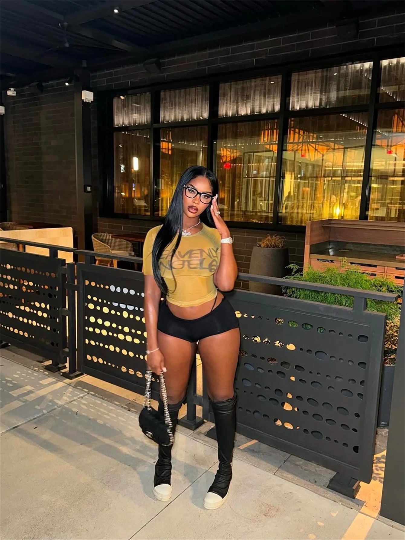 FAGADOER Y2k Fashion Mesh Letter Print 2 Piece Sets Woman Outfit See Through Short Sleeve Crop Top and Leather Short Streetwear