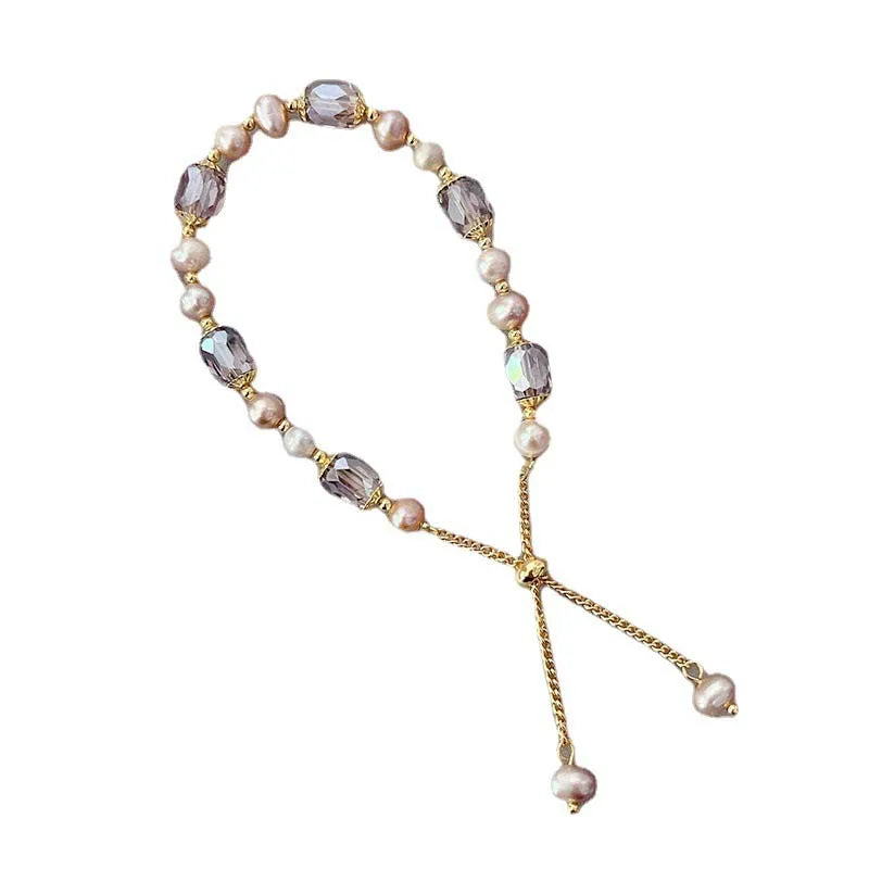 Purple Pearl Crystal Chain Bracelet