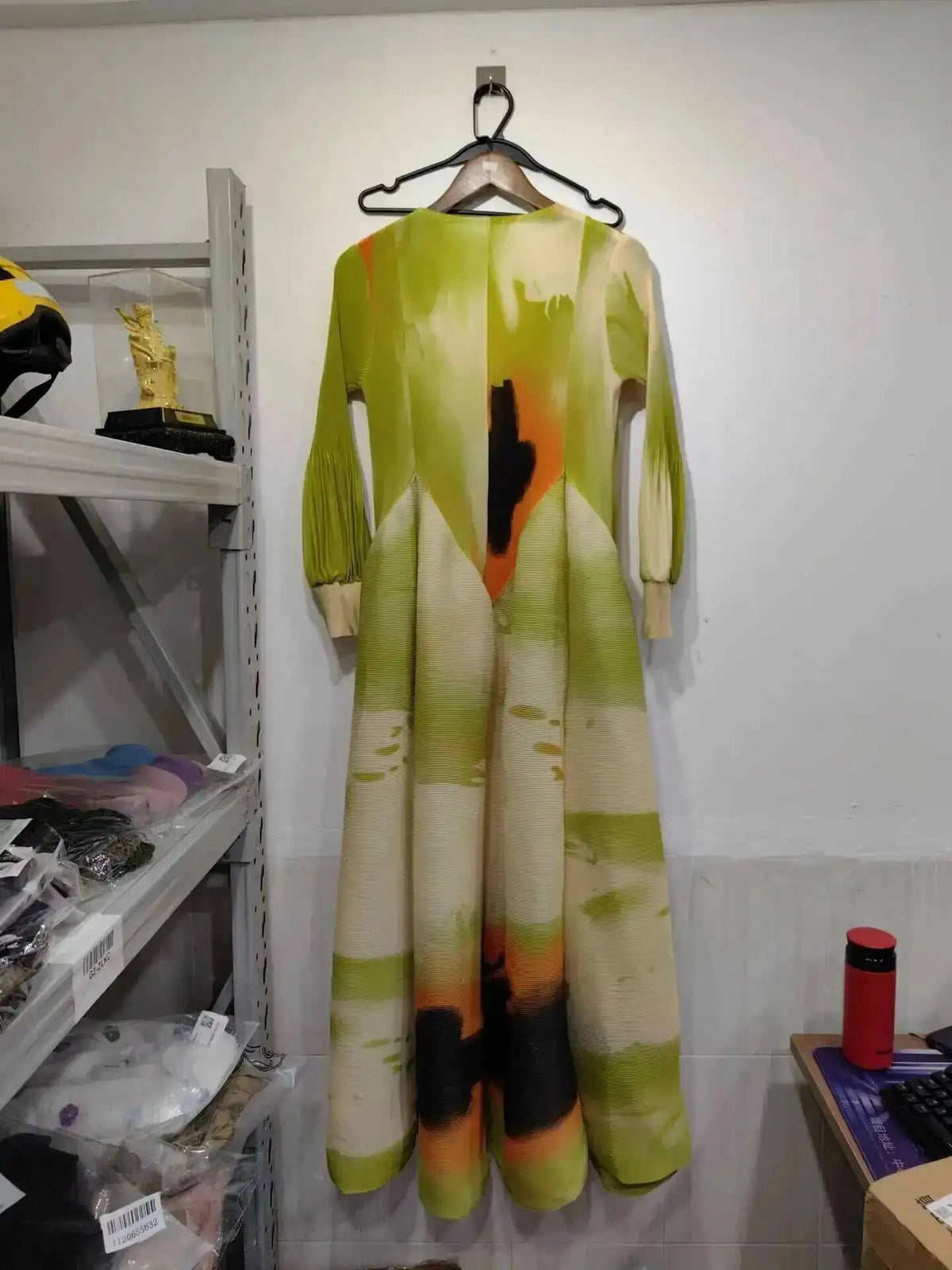 Printed Chiffon Ankle Length Dress With Bubble Sleeves for Women
