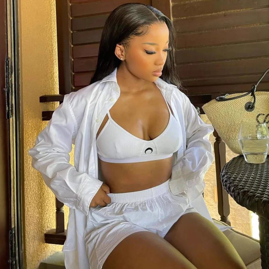 Casual Turn Down Collar Shirt And Shorts Set for Women