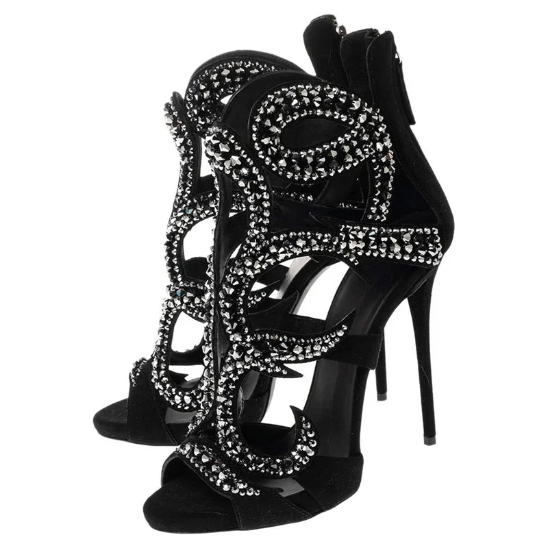 Crystal Embellished Stiletto Sandals With Zipper for Women