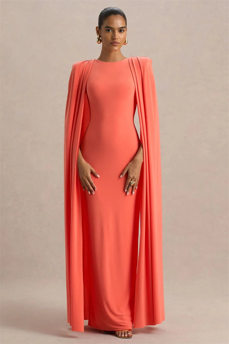 Cape Sleeve Maxi Dress With Side Split