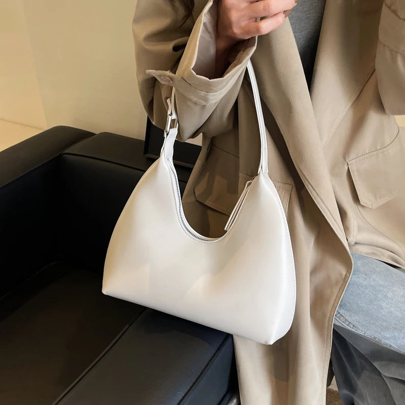Minimalist Pure Color Polyurethane Leather Shoulder Bag for Women