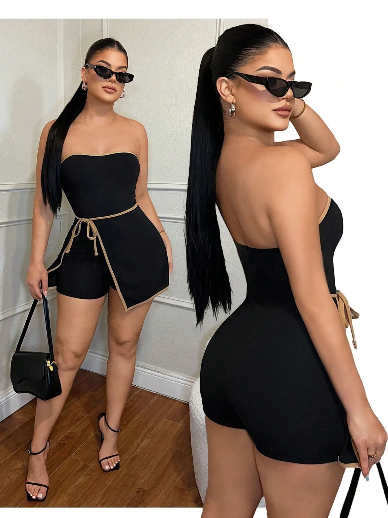 FAGADOER Sexy Striped Patchwork Bodycon Jumpsuits Women Solid Sleeveless Backless One Piece Rompers Female Streetwear Overalls