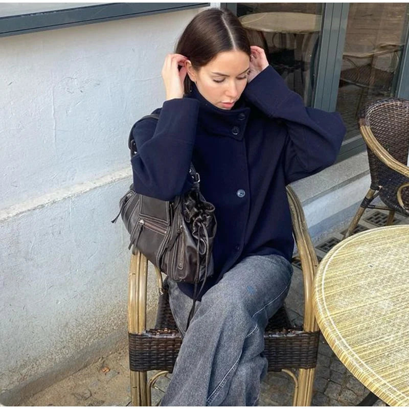 Casual Woolen Stand Collar Autumn Winter Coat for Women