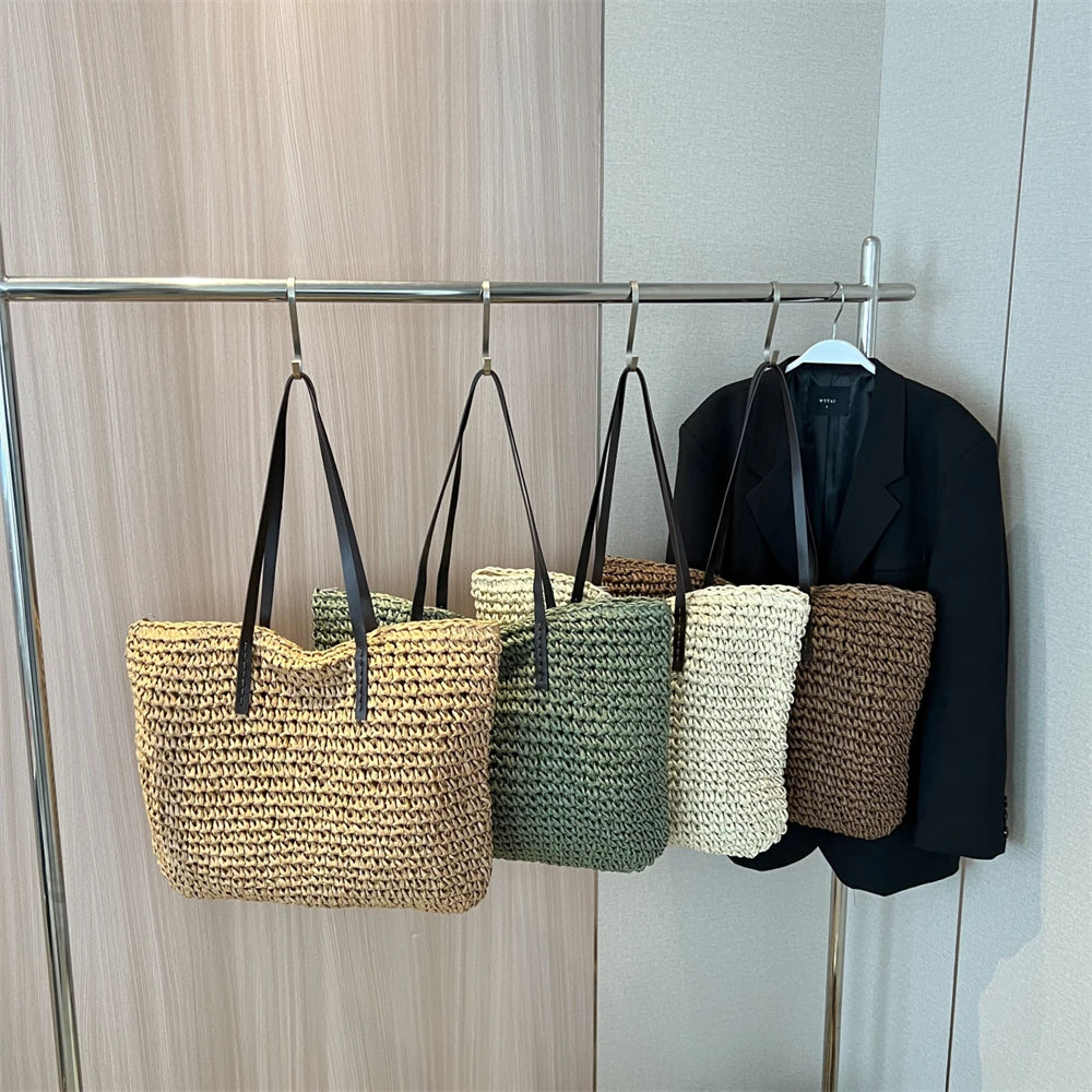 Large Capacity Straw Woven Shoulder Tote Bag for Women