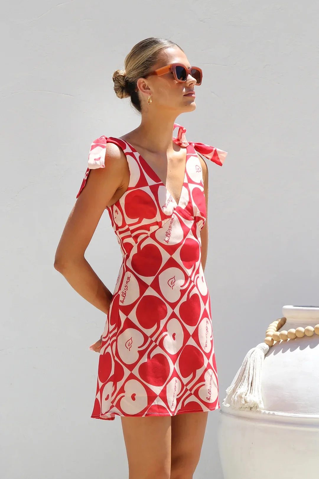 Print Sleeveless V-Neck Backless Bowknot Mini Dress for Women